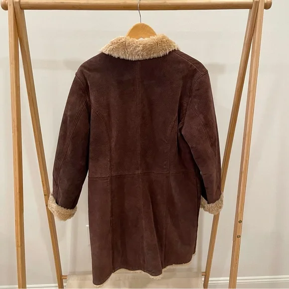 ✨SOLD✨ Vintage Suede Leather Penny Lane Longline Faux Fur Lined Collared Coat - Picture 6 of 6